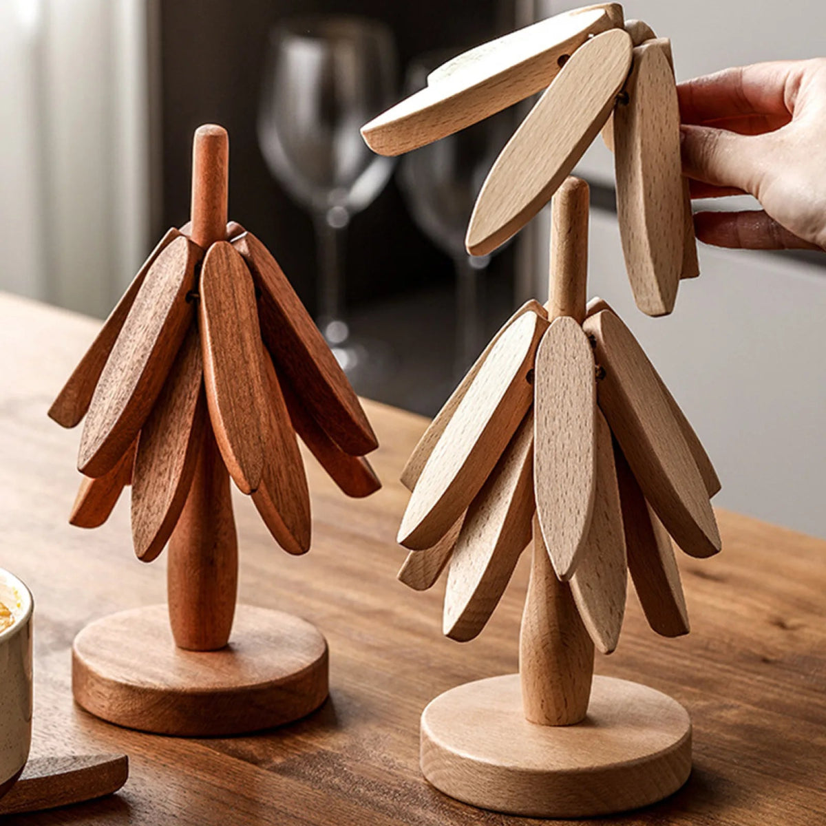 4 - Pack Handcrafted Walnut Wood Coffee CoastersUtensils for Coffee