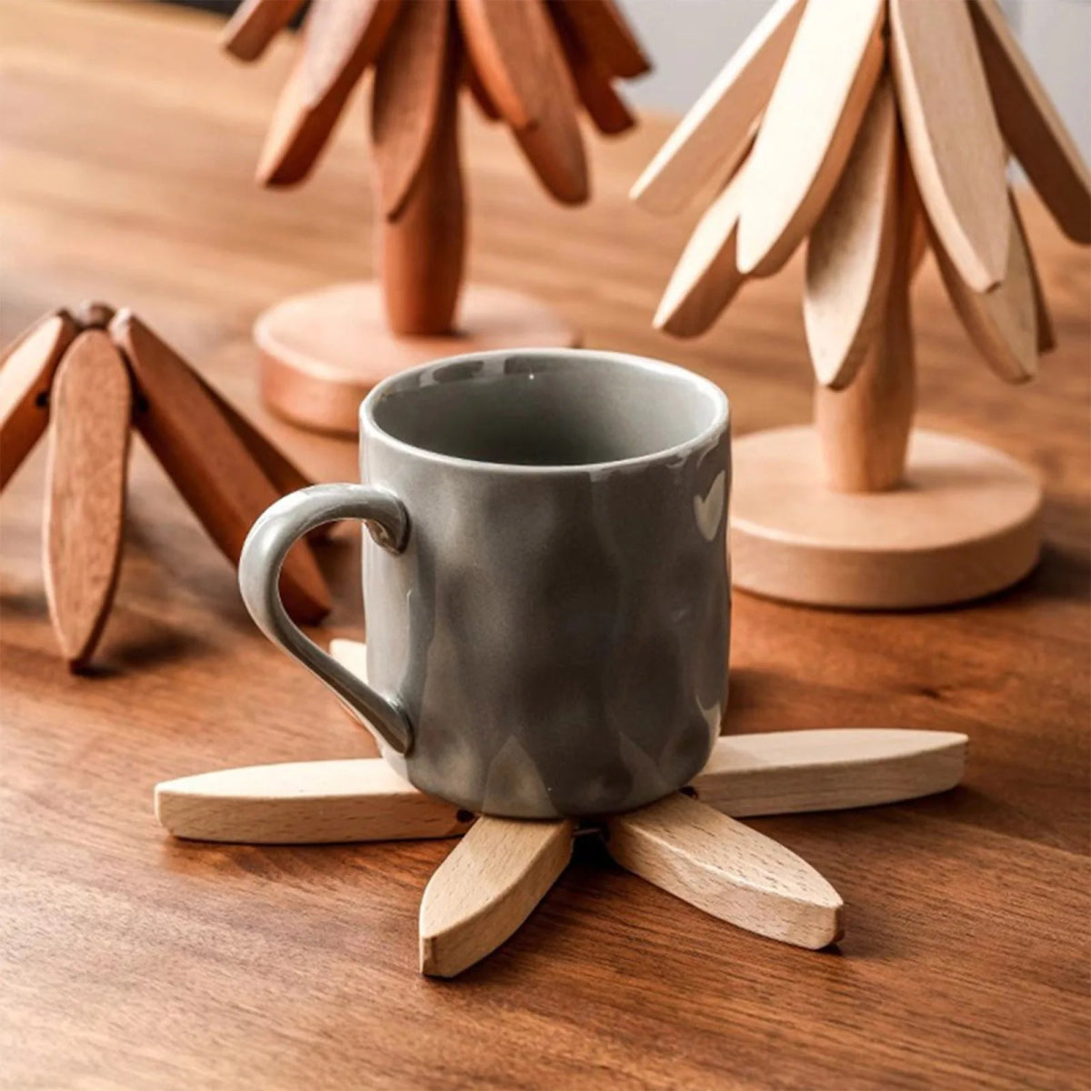 4 - Pack Handcrafted Walnut Wood Coffee CoastersUtensils for Coffee