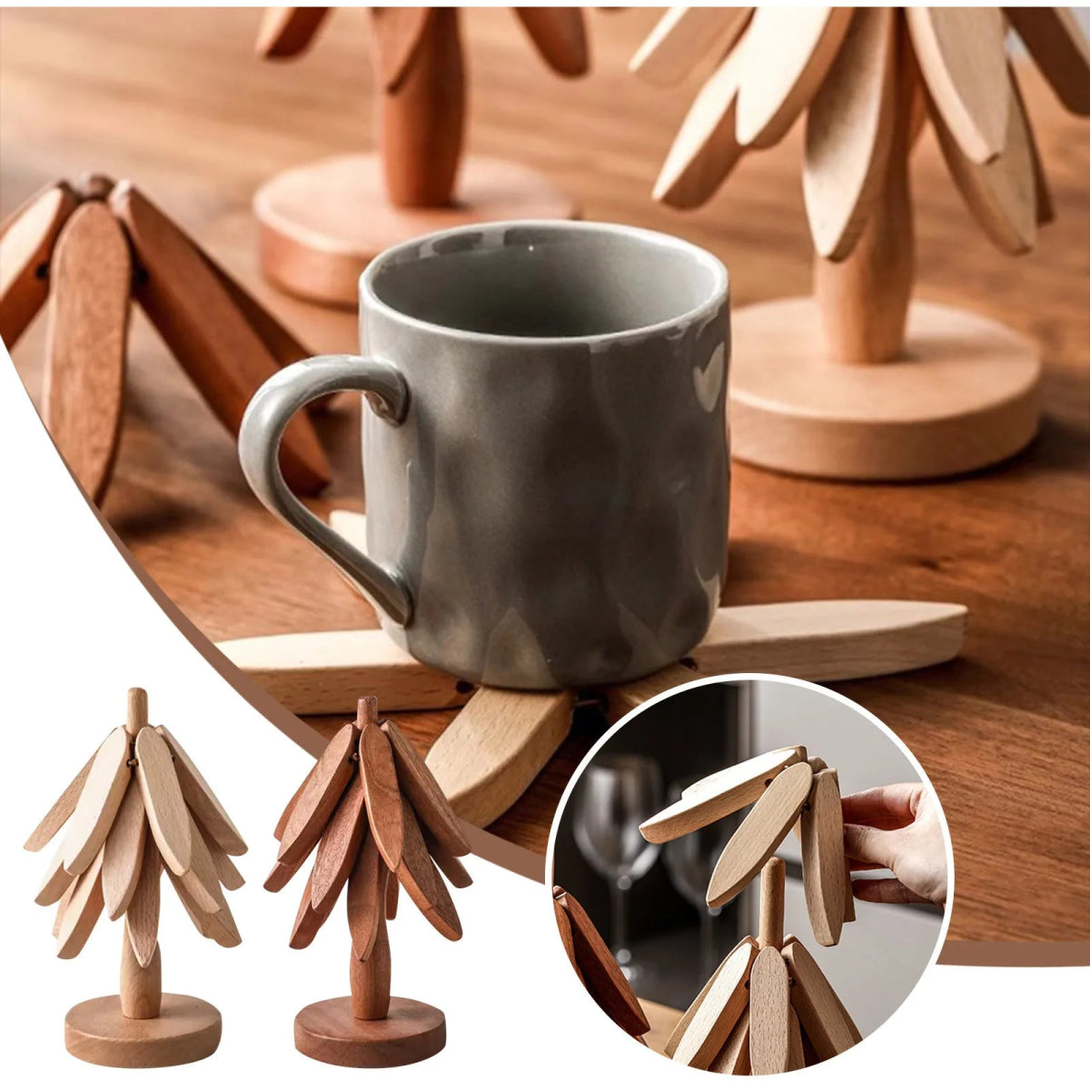 4 - Pack Handcrafted Walnut Wood Coffee CoastersUtensils for Coffee