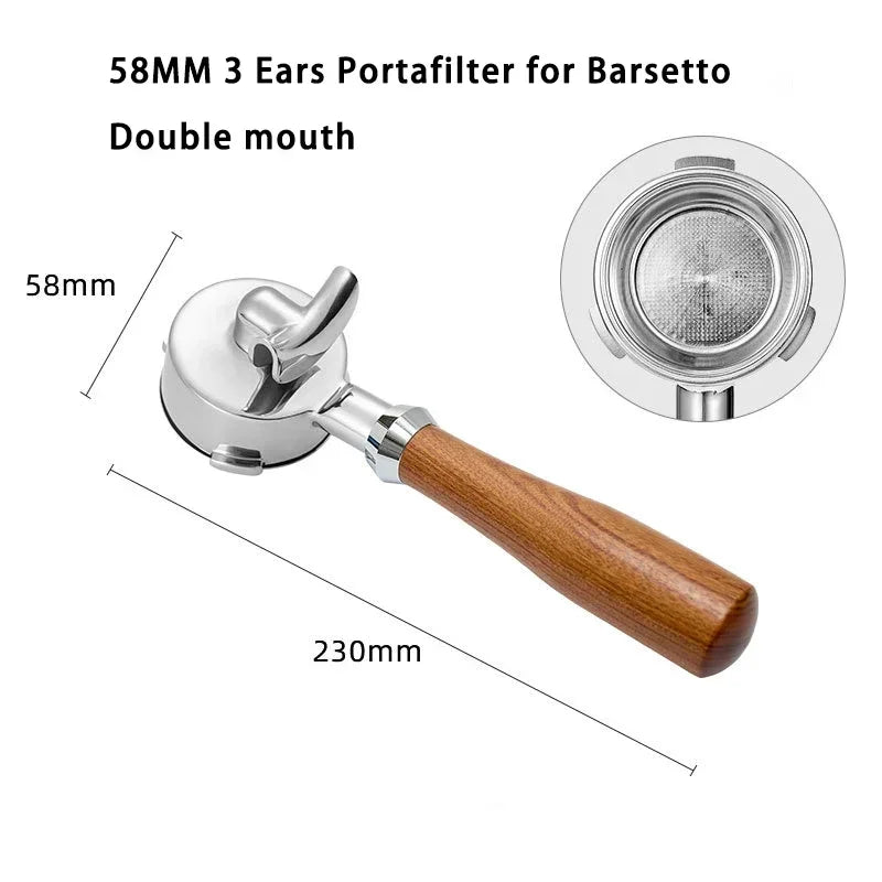 Oak - 58mm Double Spout Coffee Portafilter with 3 Ears