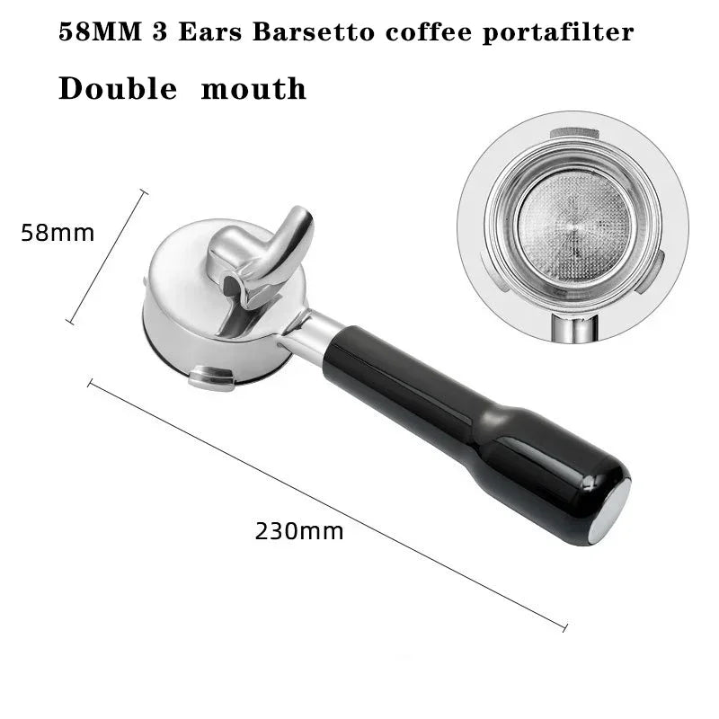 Black - 58mm Double Spout Coffee Portafilter with 3 Ears