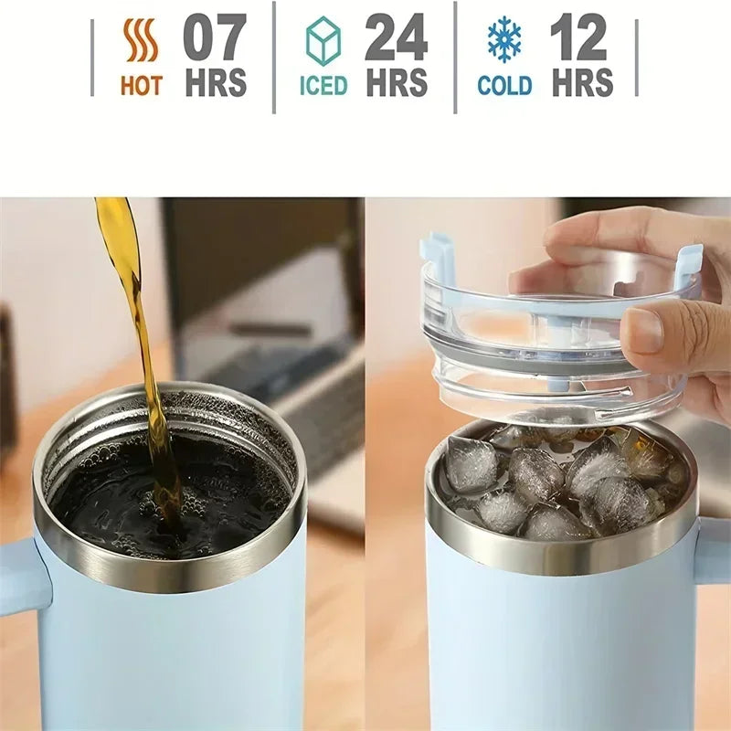 White Thermal Coffee Tumbler with Handle