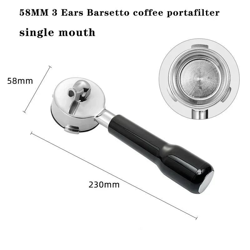 Black - 58mm Single Spout Coffee Portafilter with 3 Ears