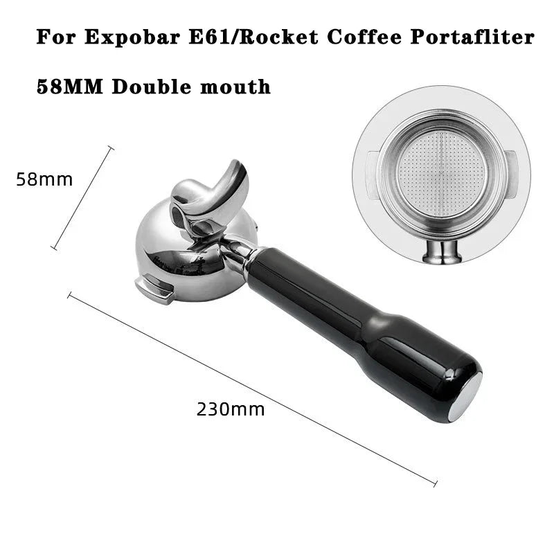 Black - 58mm Double Spout Coffee Portafilter with 2 Ears