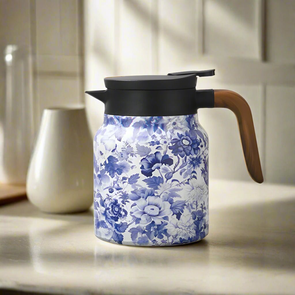 Blue Floral Print Vintage Thermal Coffee CarafeUtensils for Coffee