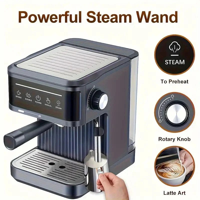Compact 20 - Bar Stainless Steel Espresso Machine in Black Color with Automatic Milk FrotherUtensils for Coffee