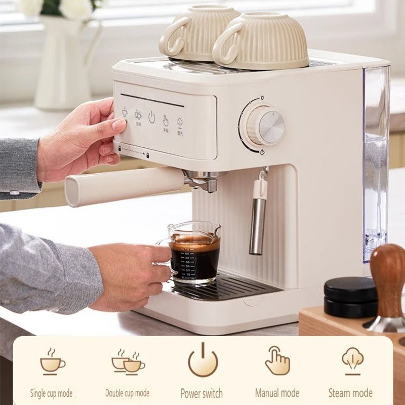 Compact 20 - Bar Stainless Steel Espresso Machine in Ivory Color with Automatic Milk FrotherUtensils for Coffee