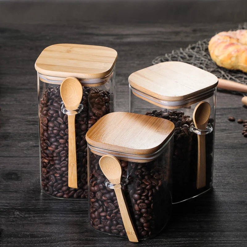Glass Jar with Wooden Lid for Coffee Storage (3 Sizes)Utensils for Coffee