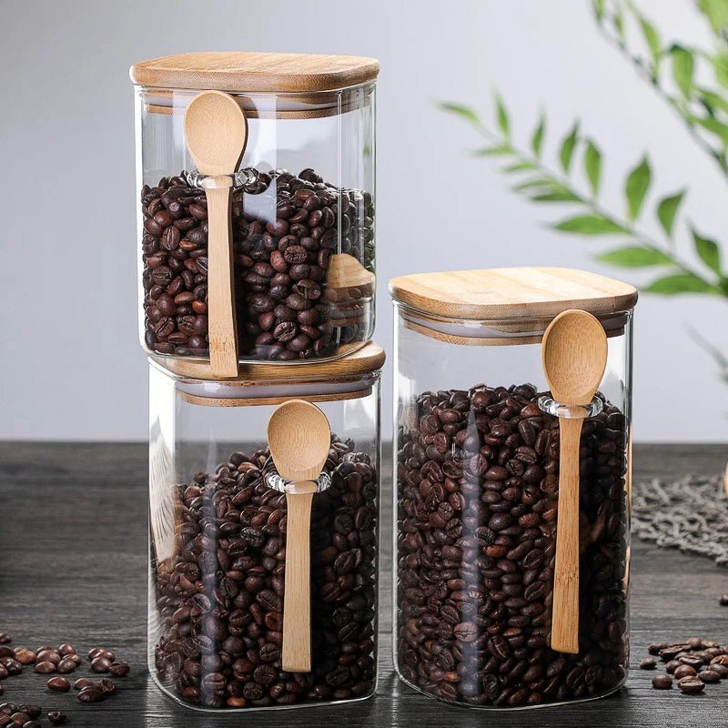 Glass Jar with Wooden Lid for Coffee Storage (3 Sizes)Utensils for Coffee