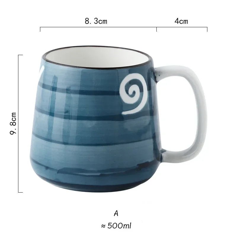 Hand - Painted Ceramic Mug in Blue Color With Spiral Motif (500ml)Utensils for Coffee