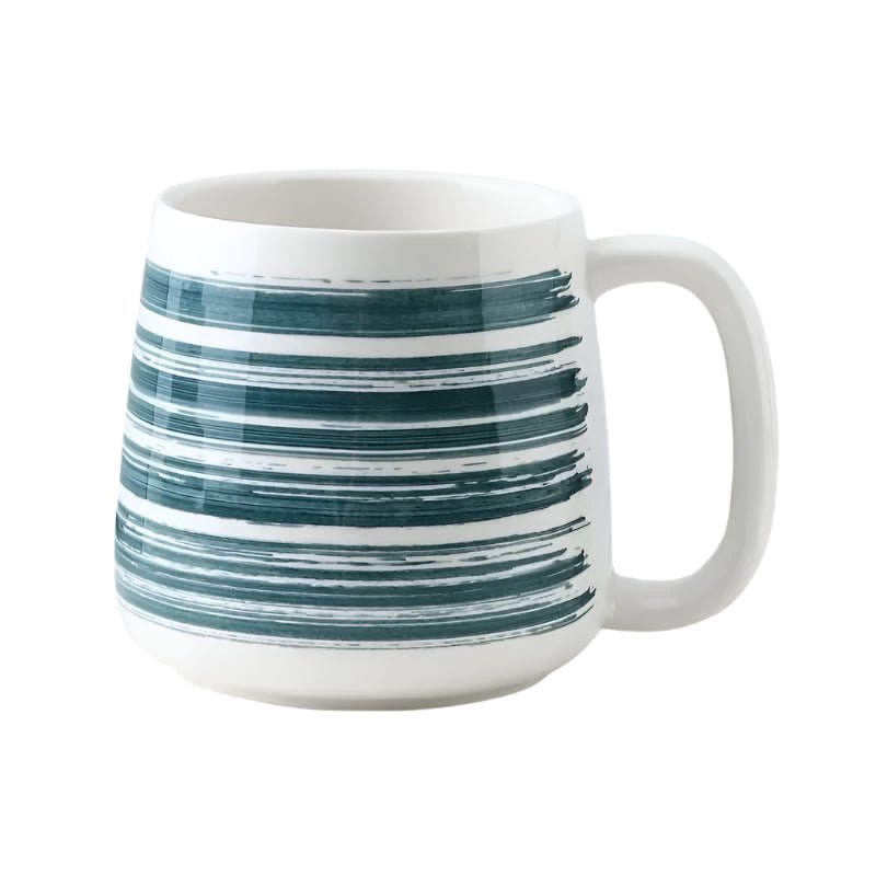 Hand - Painted Ceramic Mug in White with Blue Stripes (500ml)Utensils for Coffee