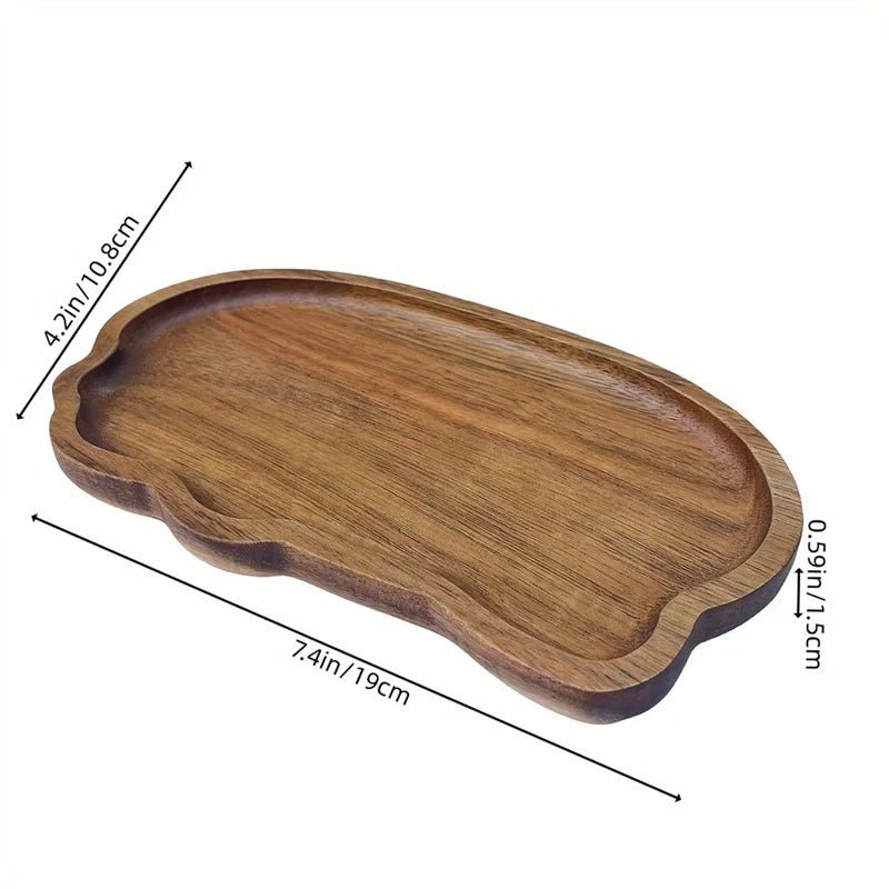 Wooden tray with dimensions indicated on a white background