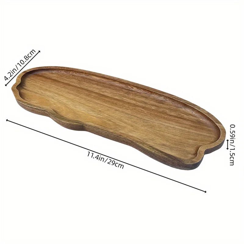 Wooden tray with dimensions on a white background