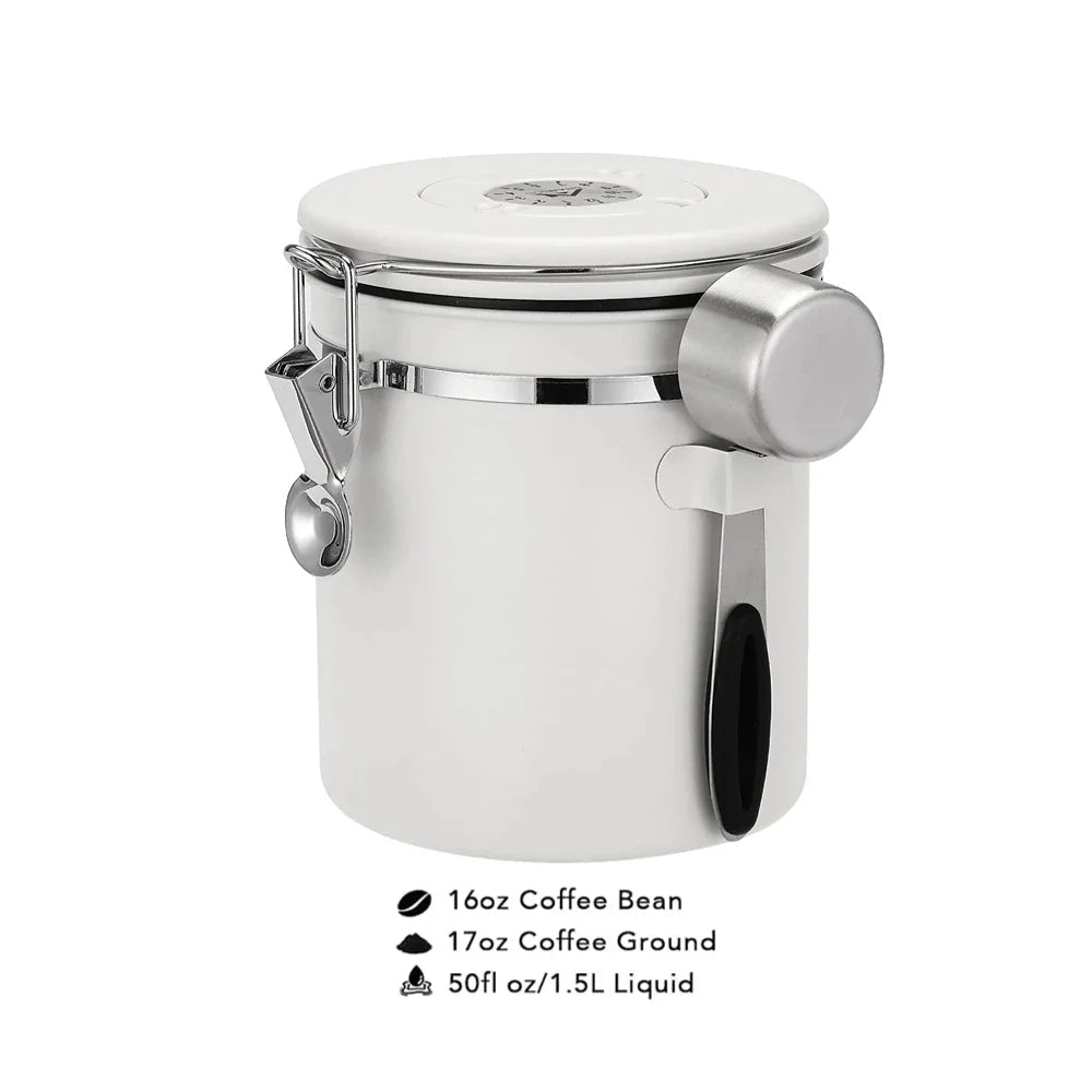 White Coffee Bean Storage Container with Scoop (3 Sizes)Utensils for Coffee