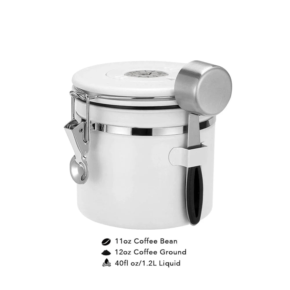 White Coffee Bean Storage Container with Scoop (3 Sizes)Utensils for Coffee