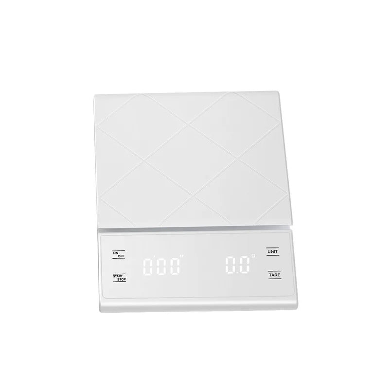 White digital kitchen scale on a white background
