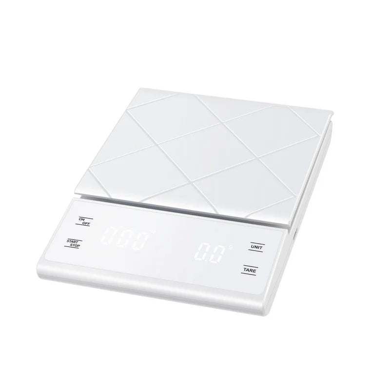 White digital kitchen scale on a white background
