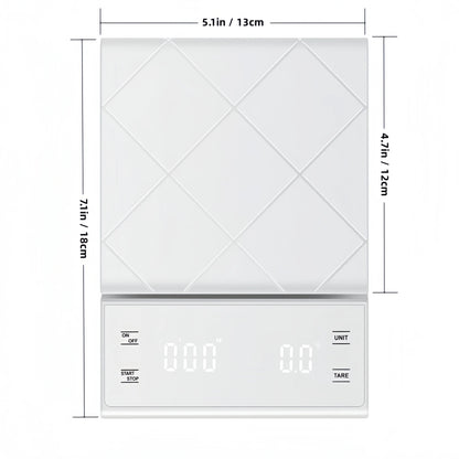 0 - 3Kg White Digital Coffee Scale with Timer Function and LED DisplayUtensils for Coffee
