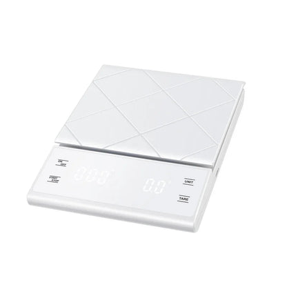White digital kitchen scale on a white background