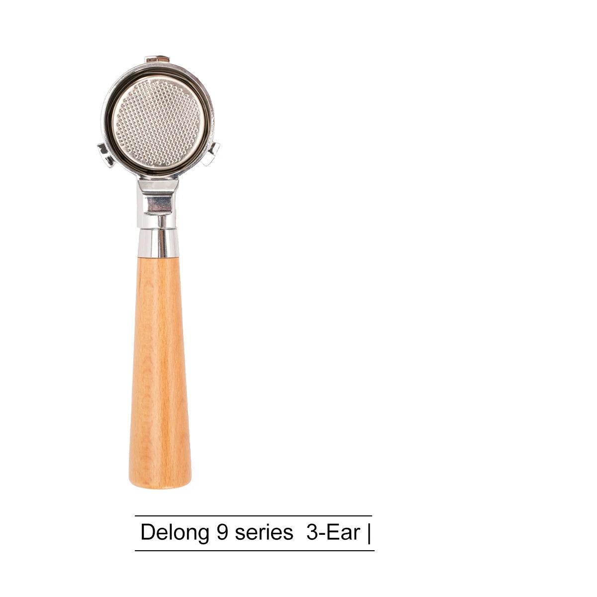 51mm bottomless portafilter with wood handle on white background