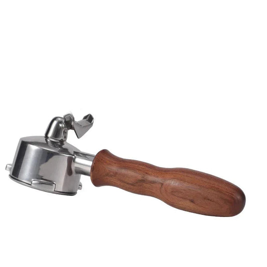 54mm double mouth portafilter with wooden handle on a white background