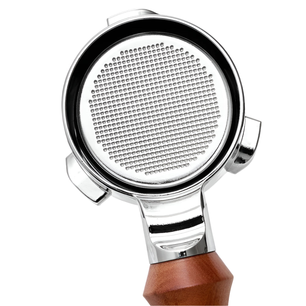 Metal filter of the portafilter on a white background