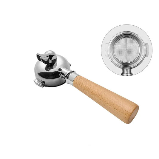 58mm single spout portafilter and metal filter on white background