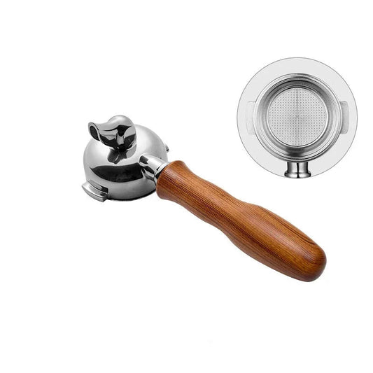 58mm single spout portafilter and metal filter on white background