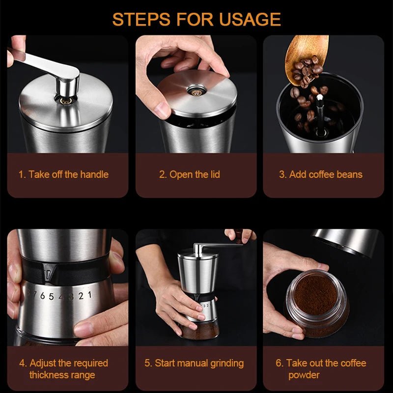 Step-by-step guide on how to use a manual coffee grinder.