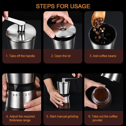 Step-by-step guide on how to use a manual coffee grinder.