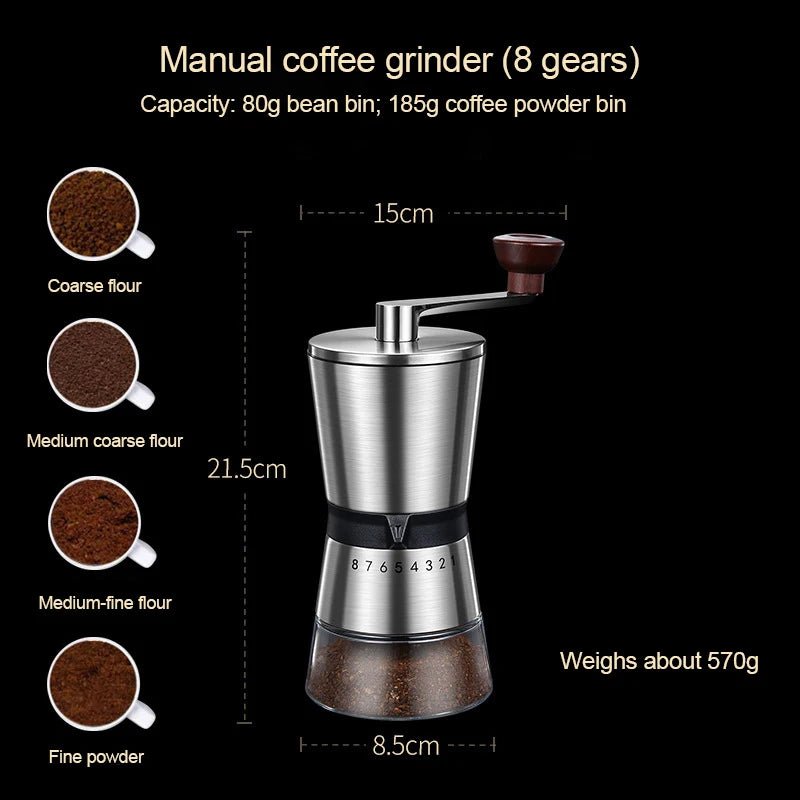 8-Level Stainless Manual Coffee Grinder