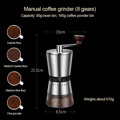 8-Level Stainless Manual Coffee Grinder