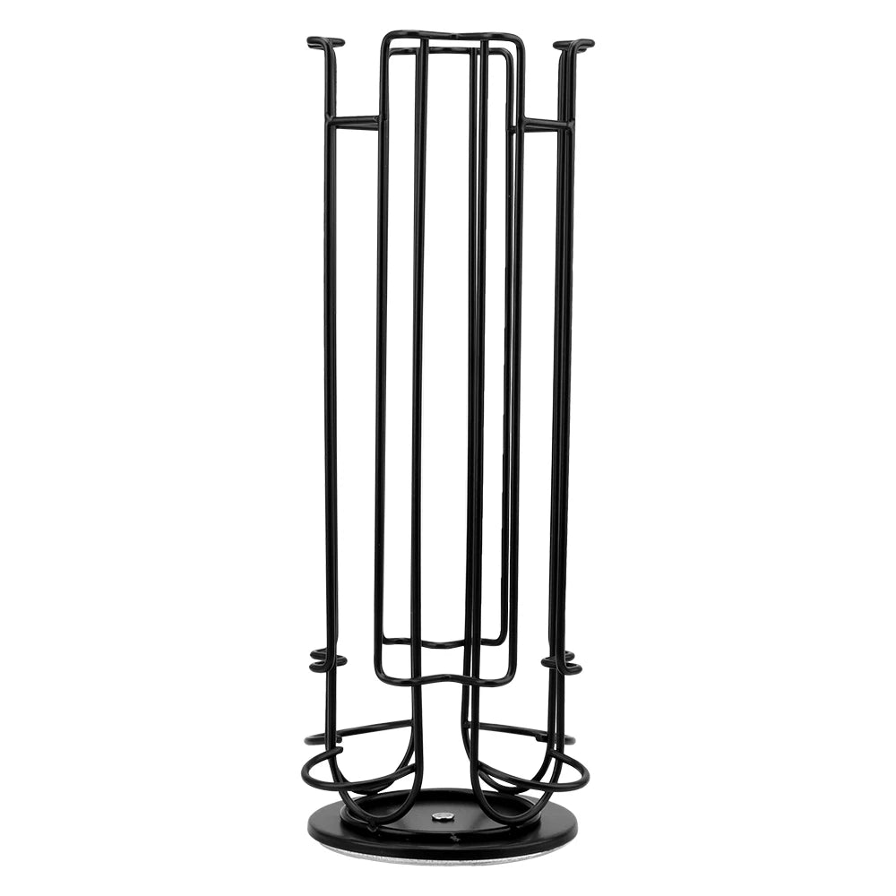 Black metal coffee pot rack on a white background