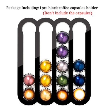 Black coffee capsules holder with colorful capsules on a white background