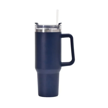 tumbler with handle and straw lid, surrounded on a white background
