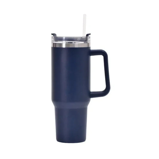 tumbler with handle and straw lid, surrounded on a white background