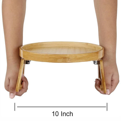Wooden tray held by hands with a measurement label indicating 10-inch width.