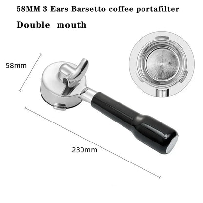 Black - 58mm Double Spout Coffee Portafilter with 3 Ears