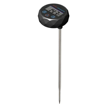 Digital thermometer with a long probe on a white background