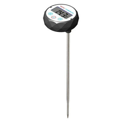 Digital thermometer with a probe on a white background