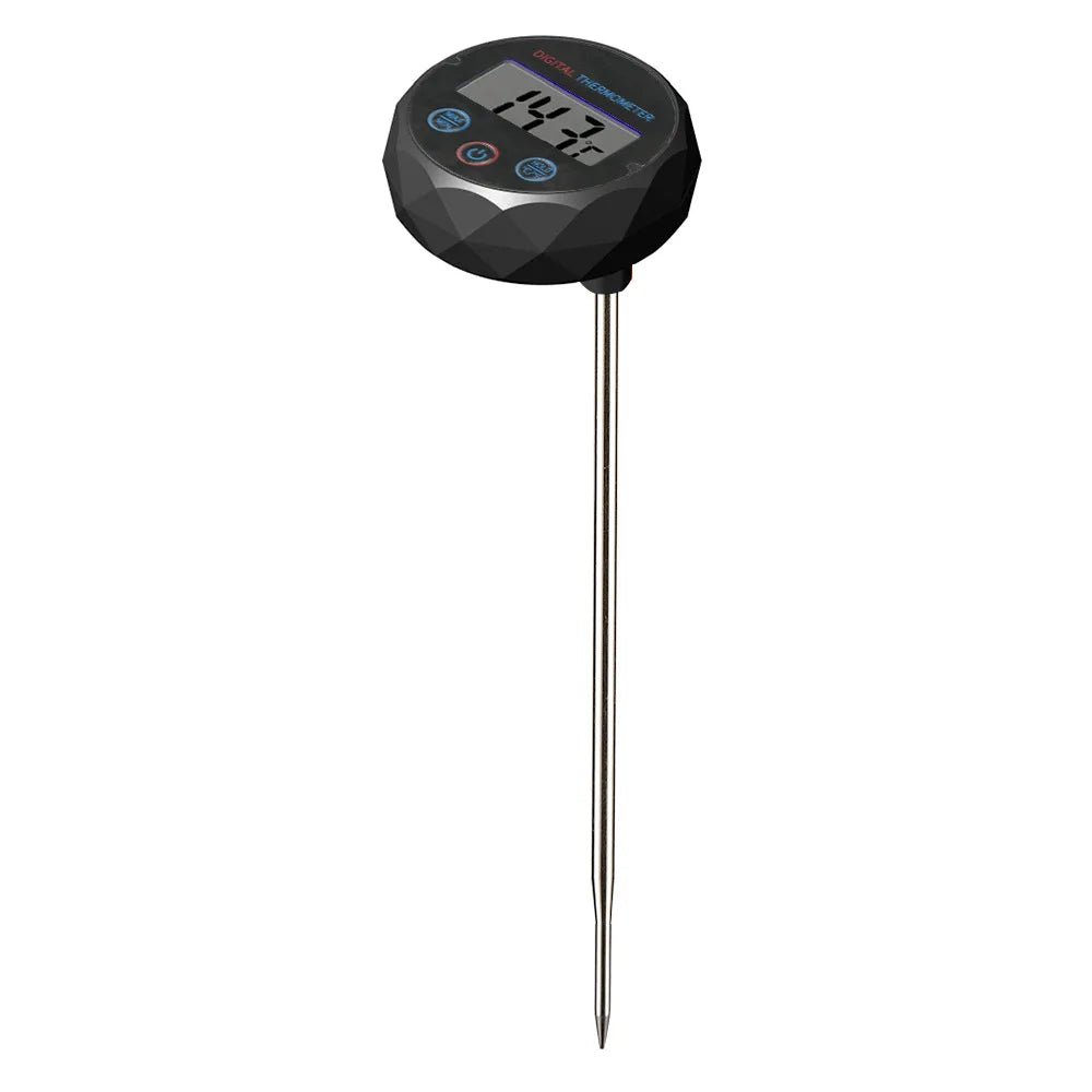 Digital thermometer with a long probe on a white background