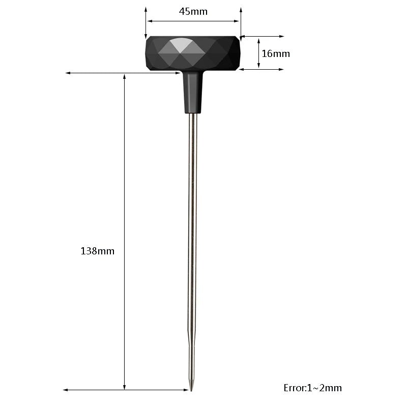 Digital thermometer with a long probe on a white background