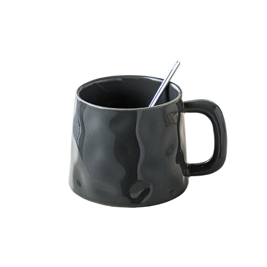 Black Ceramic Coffee Mug with Spoon (380 ml)Utensils for Coffee