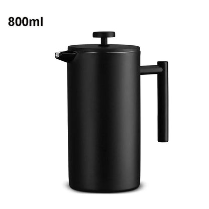 Black French press coffee maker with a handle on a white background, labeled '800ml'.