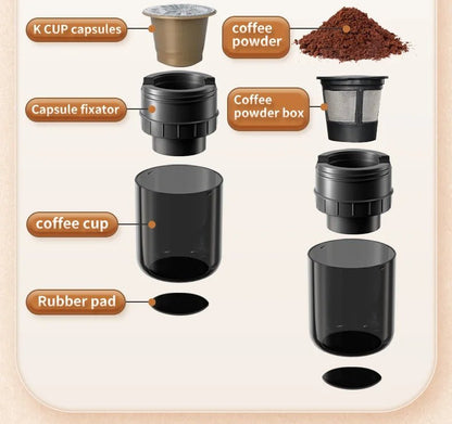 Diagram of a coffee-making device with labeled parts on a beige background