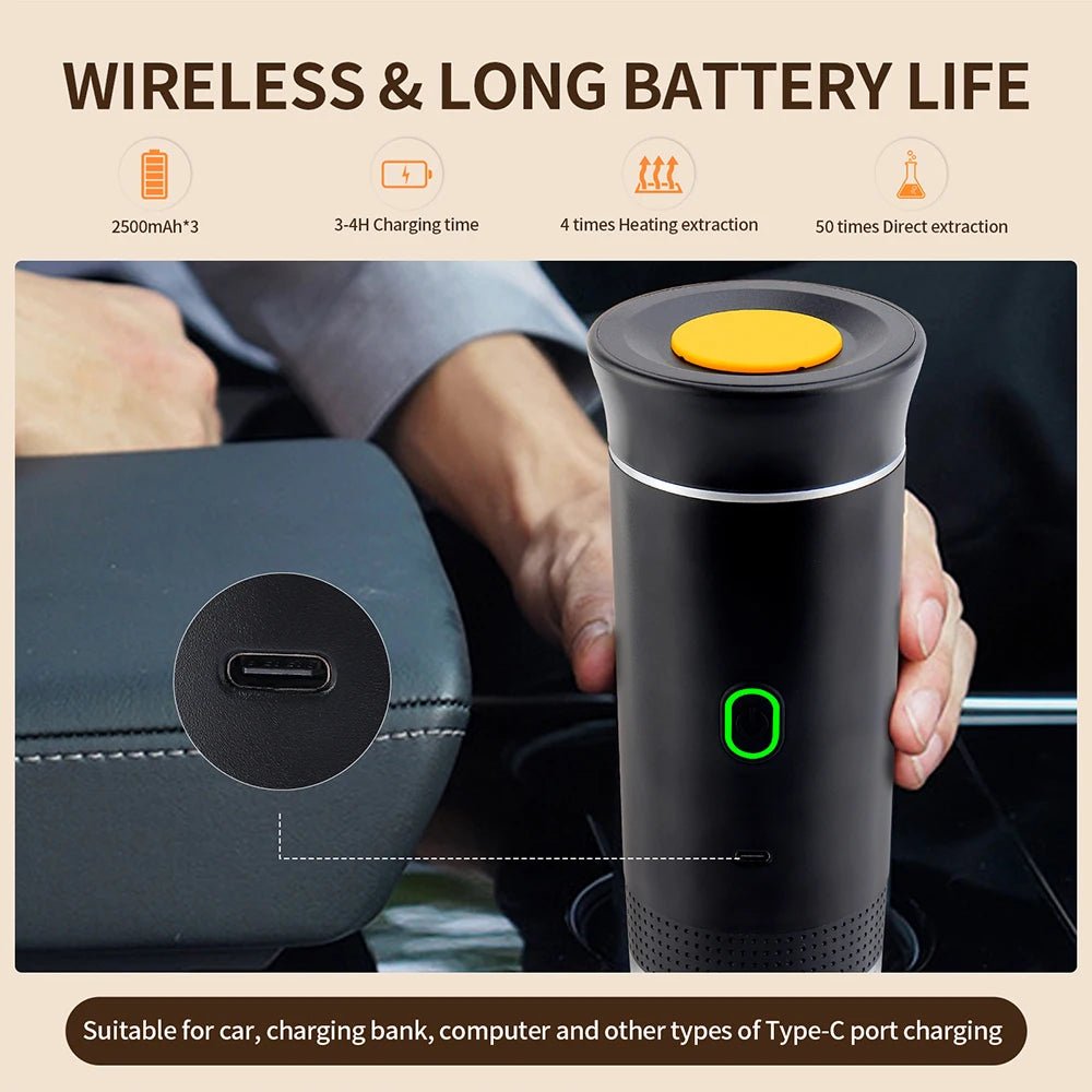 Black portable device with USB port held by a person, suitable for car and computer charging.