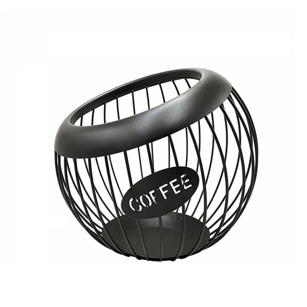 Black wire coffee bean container with 'COFFEE' label on a white background