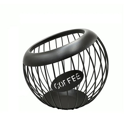 Black wire coffee bean container with 'COFFEE' label on a white background