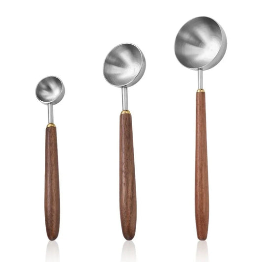 Elegant Stainless Steel Scoop with Wooden Handle (3 Sizes)Utensils for Coffee
