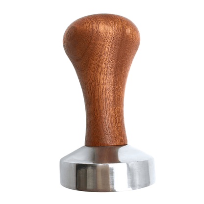 Wooden coffee tamp with metal base on a white background
